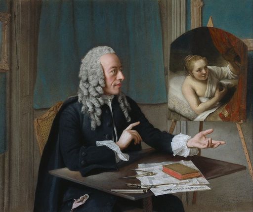 Francois Tranchin with Rembrandt painting 1757 by Jean-Etienne Liotard  Cleveland Museum of Art 1978.54